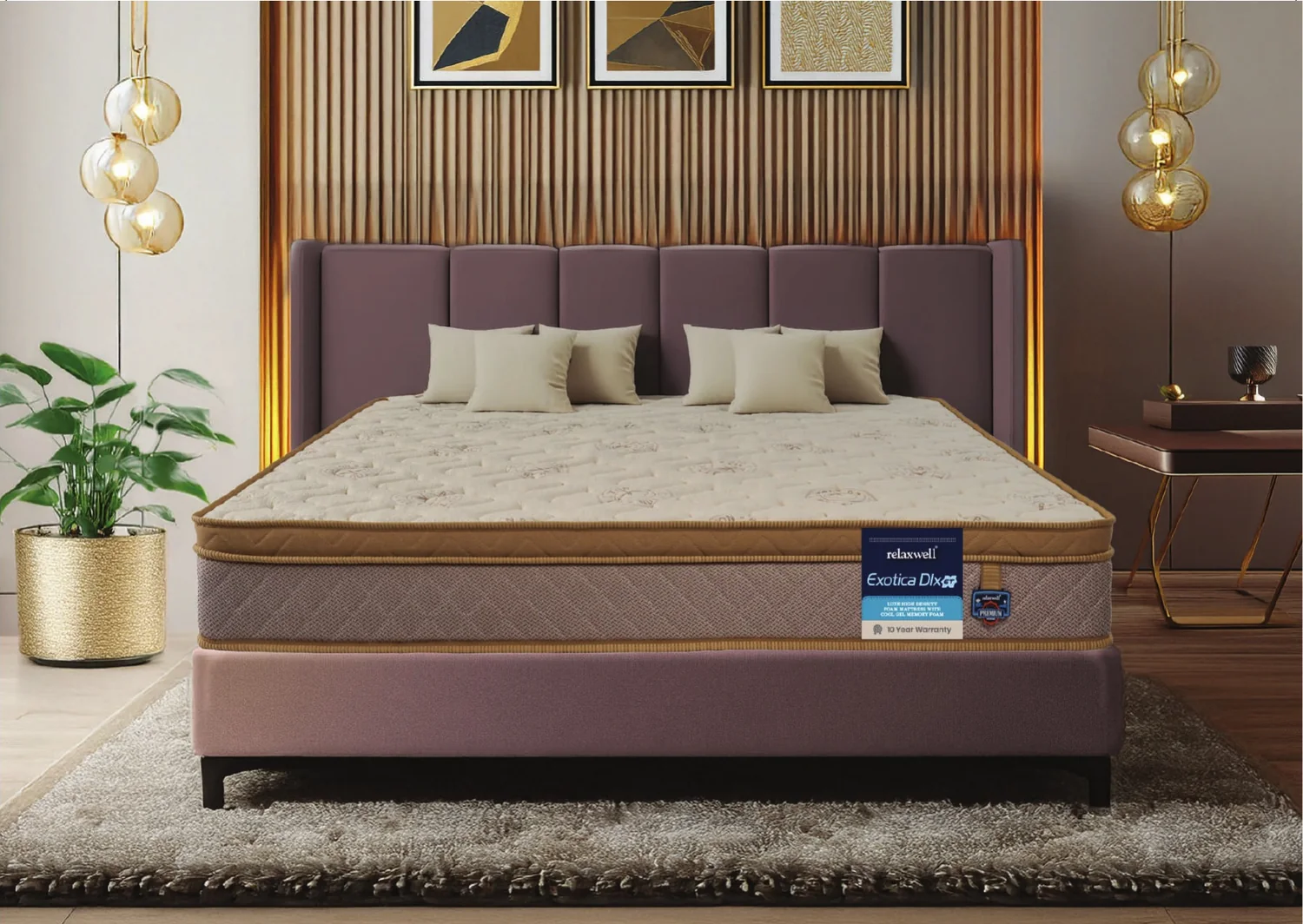 Relaxwell Exotica DLX ET mattress in a bedroom